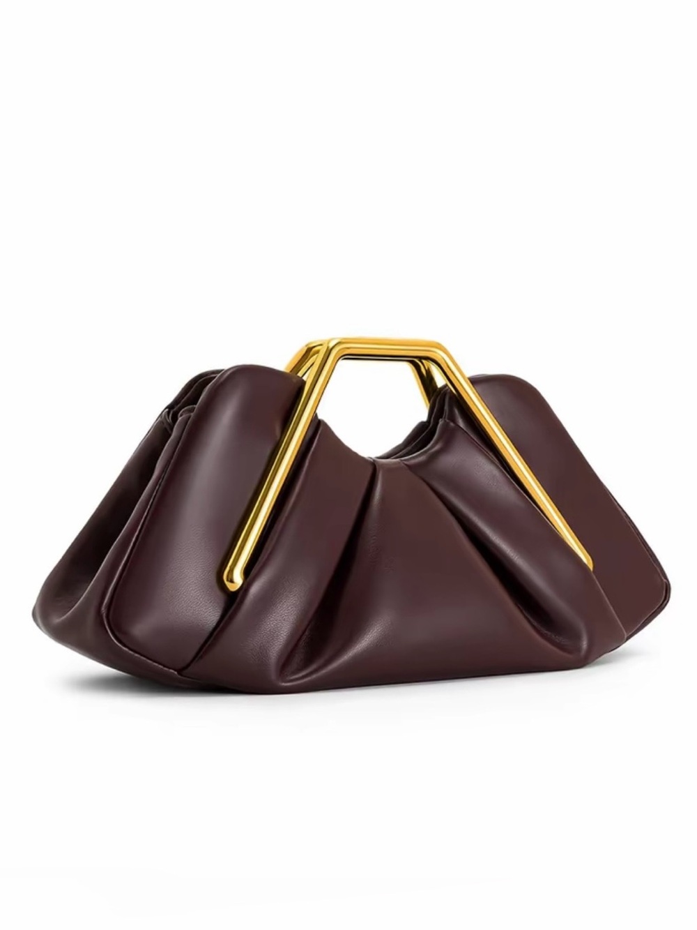 Structured Ruched Clutch in Deep Burgundy with Gold Frame